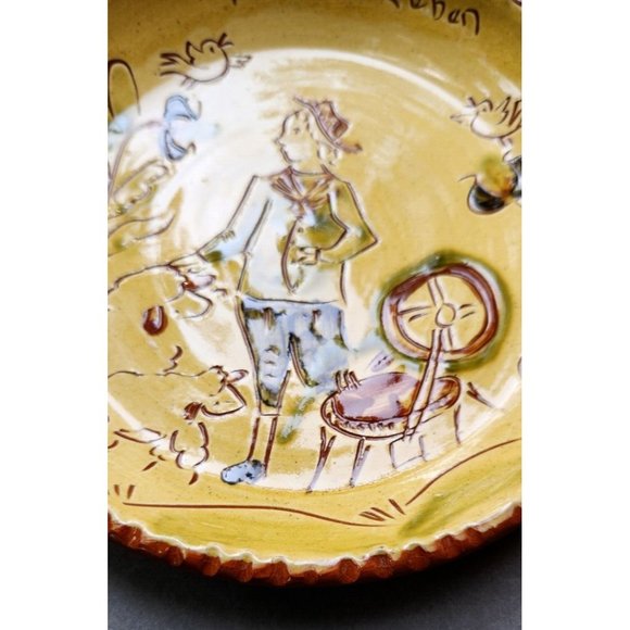 S J Pottery Redware Decorative Dishes Woman Man Animals Salesville Arkansas - Picture 7 of 16